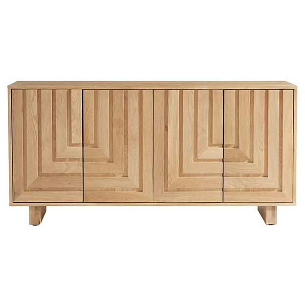 68" Emma Mid Century Modern Brown Oak Wood 4 Door Sideboard