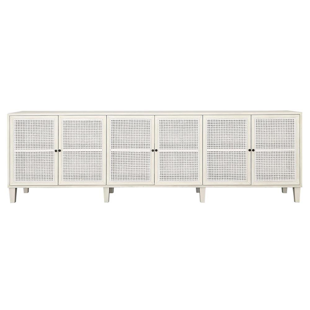 109" Gabriel Coastal Beach White Acacia Wood Woven Rattan Sideboard