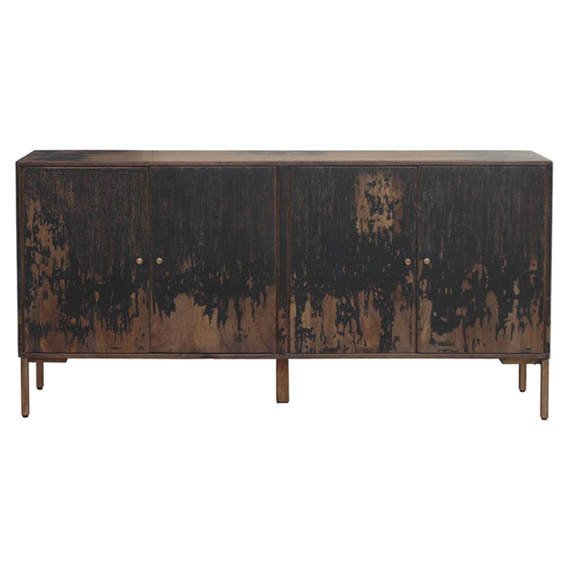 71" Kennan Rustic Lodge Gold-Stained Black Mango Wood Brown Iron 4 Door Sideboard