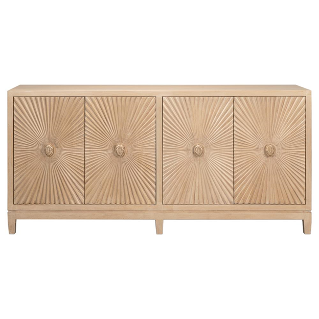 76" Orion Coastal Beach Brown Mango Wood 4 Door Sunburst Sideboard
