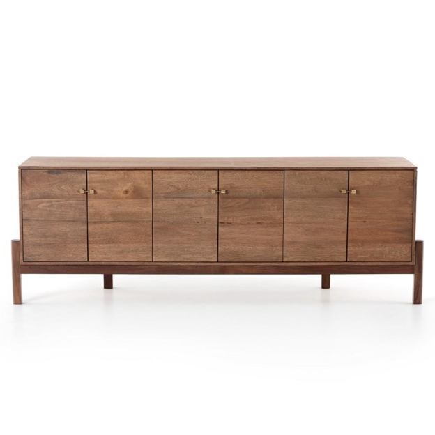 84" Rissa Mid Century Modern Brown Acacia Wood Media Console