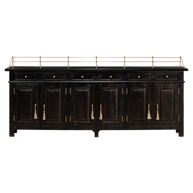96" Serenity Updated Traditional Black Acacia Wood Sideboard