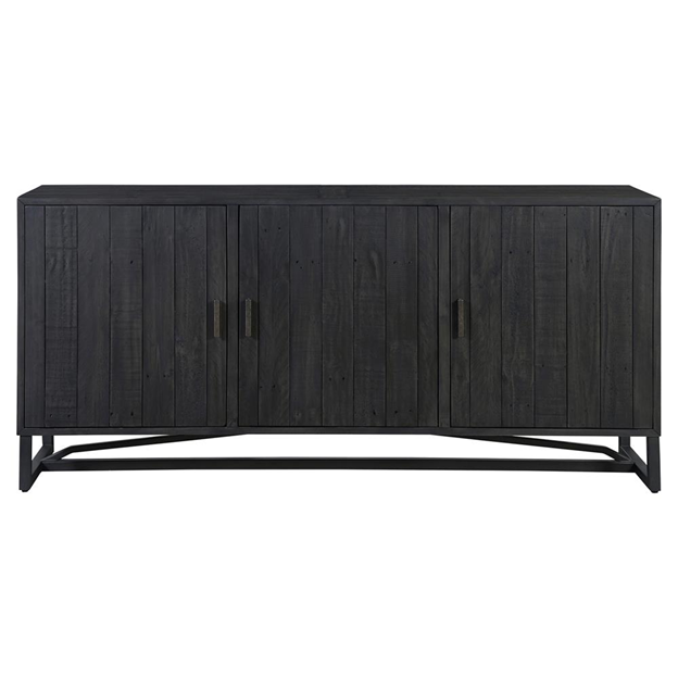 68 " Sincere Rustic Lodge Black Reclaimed Pine Wood Steel Base 3 Door Sideboard