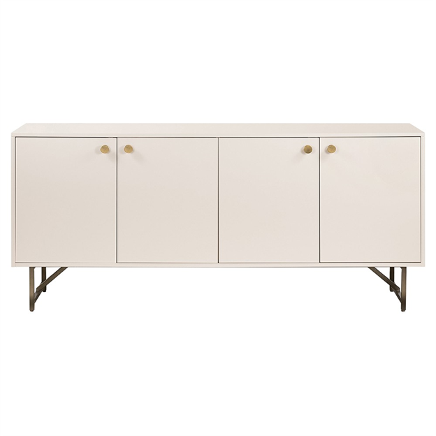 72" Valdo French Country Beige Hardwood Gold Stainless Steel Base 4 Door Sideboard