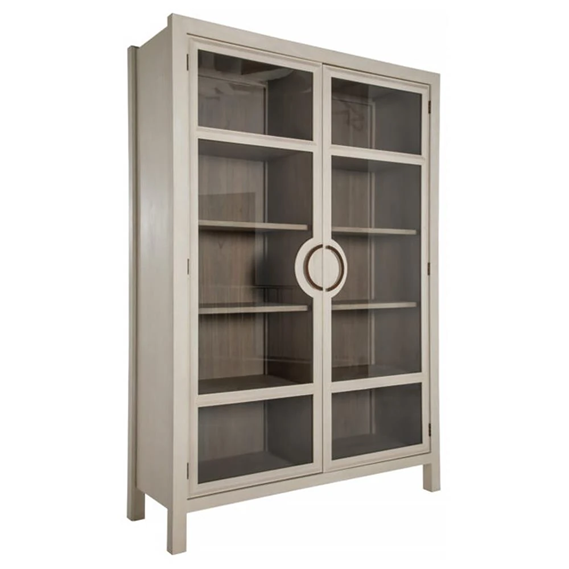 60" Wide - Elias Modern Classic Cerused White Wood Glass Cabinet