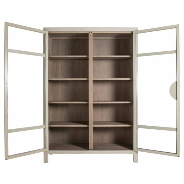 60" Wide - Elias Modern Classic Cerused White Wood Glass Cabinet