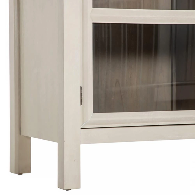 60" Wide - Elias Modern Classic Cerused White Wood Glass Cabinet