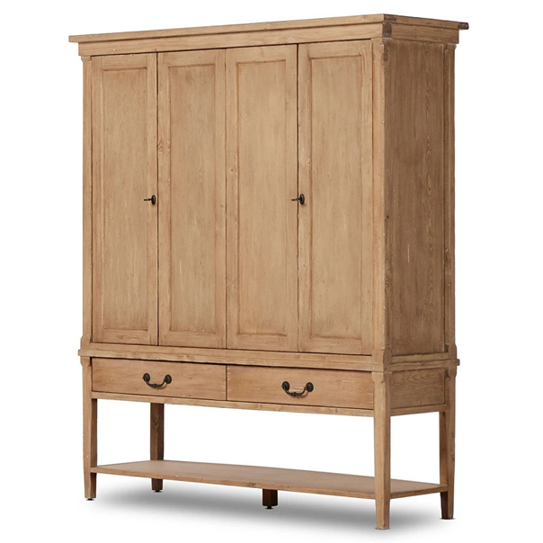 60" Wide - Brook Updated Traditional Aged Light Pine Wood Wide Cabinet