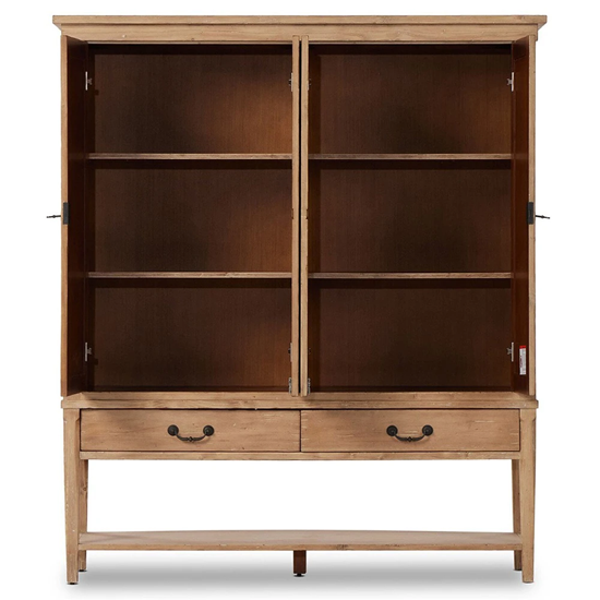 60" Wide - Brook Updated Traditional Aged Light Pine Wood Wide Cabinet