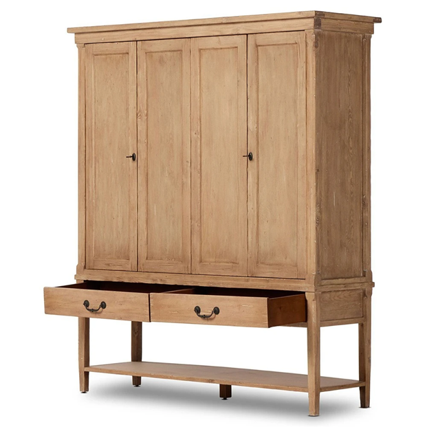 60" Wide - Brook Updated Traditional Aged Light Pine Wood Wide Cabinet