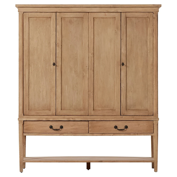 60" Wide - Brook Updated Traditional Aged Light Pine Wood Wide Cabinet