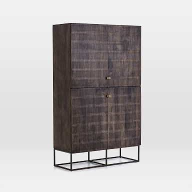 47" Wide - Carved Mango Wood Tall Cabinet