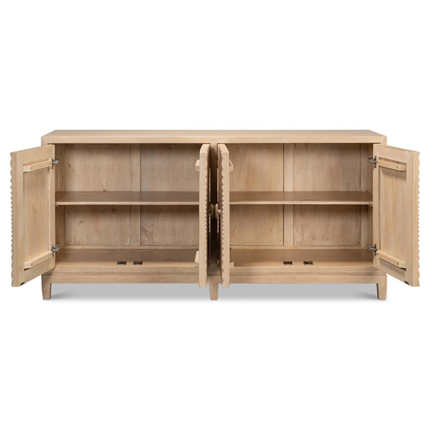 76" Orion Coastal Beach Brown Mango Wood 4 Door Sunburst Sideboard