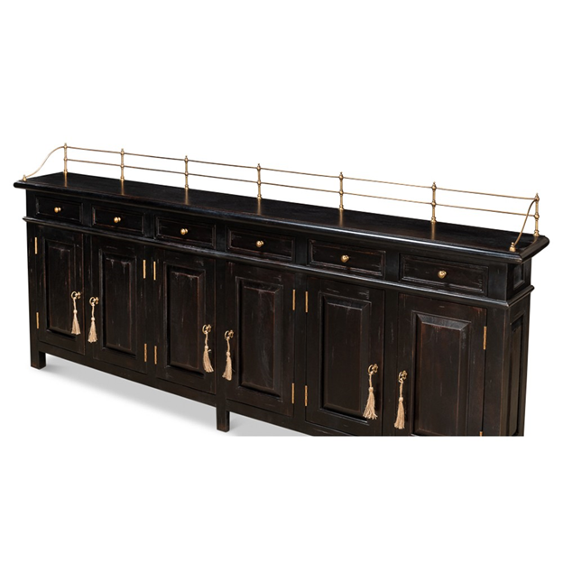 96" Serenity Updated Traditional Black Acacia Wood Sideboard