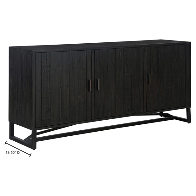 68 " Sincere Rustic Lodge Black Reclaimed Pine Wood Steel Base 3 Door Sideboard