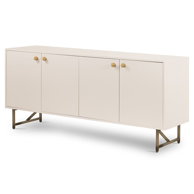 72" Valdo French Country Beige Hardwood Gold Stainless Steel Base 4 Door Sideboard