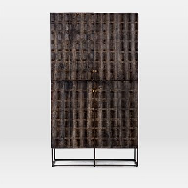 47" Wide - Carved Mango Wood Tall Cabinet