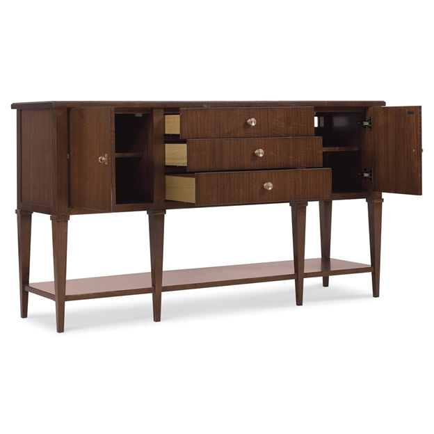 66" Alaine Updated Traditional Grey Marble Dark Brown Walnut Wood Buffet
