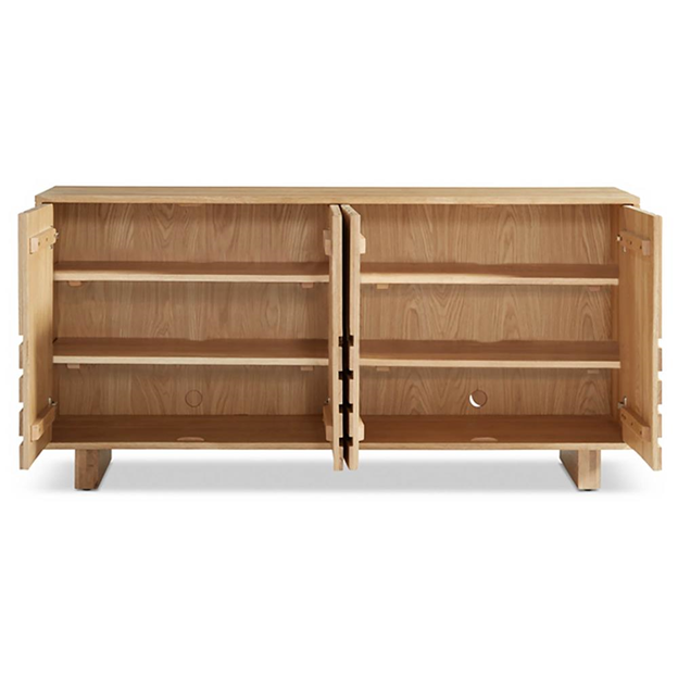 68" Emma Mid Century Modern Brown Oak Wood 4 Door Sideboard