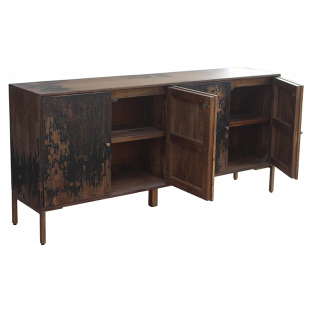 71" Kennan Rustic Lodge Gold-Stained Black Mango Wood Brown Iron 4 Door Sideboard