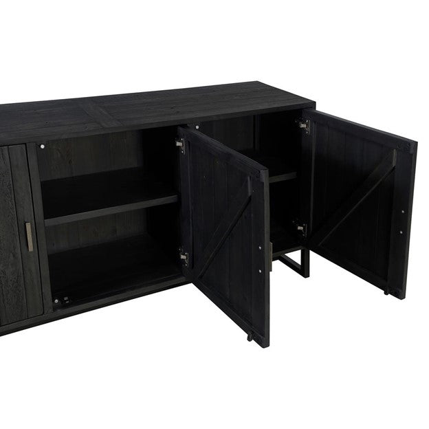 68 " Sincere Rustic Lodge Black Reclaimed Pine Wood Steel Base 3 Door Sideboard