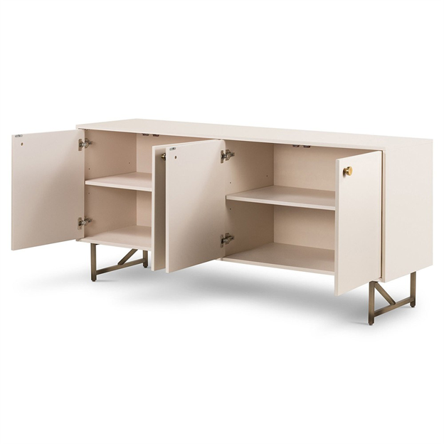 72" Valdo French Country Beige Hardwood Gold Stainless Steel Base 4 Door Sideboard