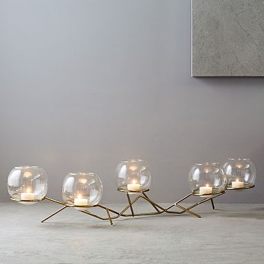 34" Wide - Brass & Glass Globe Votive Centerpiece