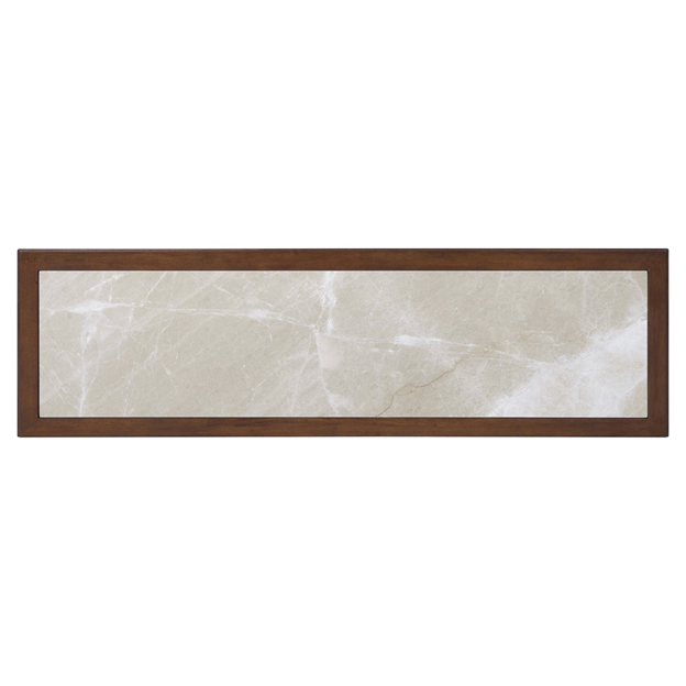 66" Alaine Updated Traditional Grey Marble Dark Brown Walnut Wood Buffet