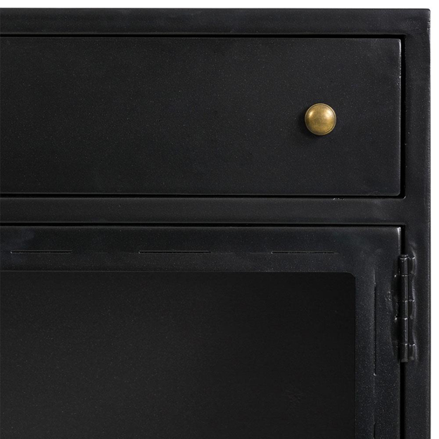35 " Katren Industrial Loft Black Metal Clear Tempered Glass 2 Door Sideboard