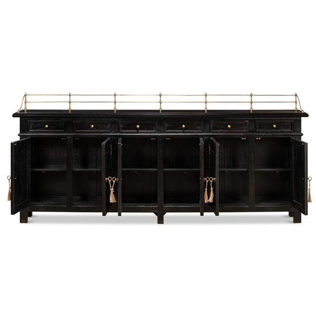 96" Serenity Updated Traditional Black Acacia Wood Sideboard