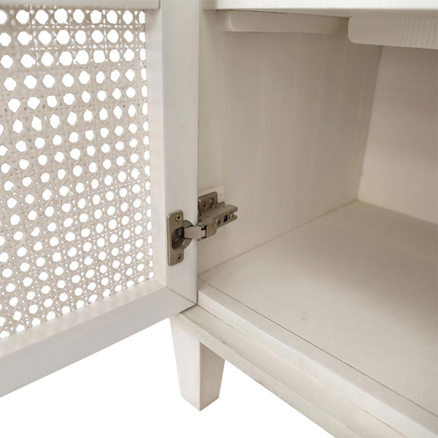 109" Gabriel Coastal Beach White Acacia Wood Woven Rattan Sideboard