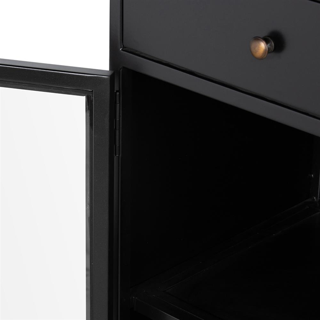 35 " Katren Industrial Loft Black Metal Clear Tempered Glass 2 Door Sideboard