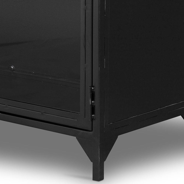 35 " Katren Industrial Loft Black Metal Clear Tempered Glass 2 Door Sideboard