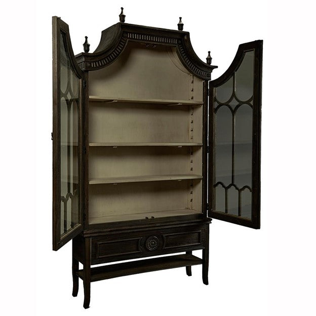 Bien French Clear Glass Black Wood 2 Door Display Case China Cabinets