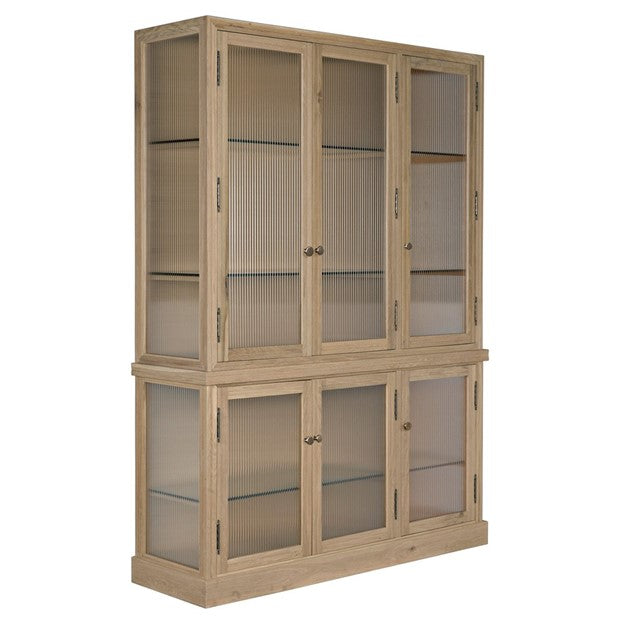 Chester Modern Classic Ribbed Glass Oak Wood Display Cabinet