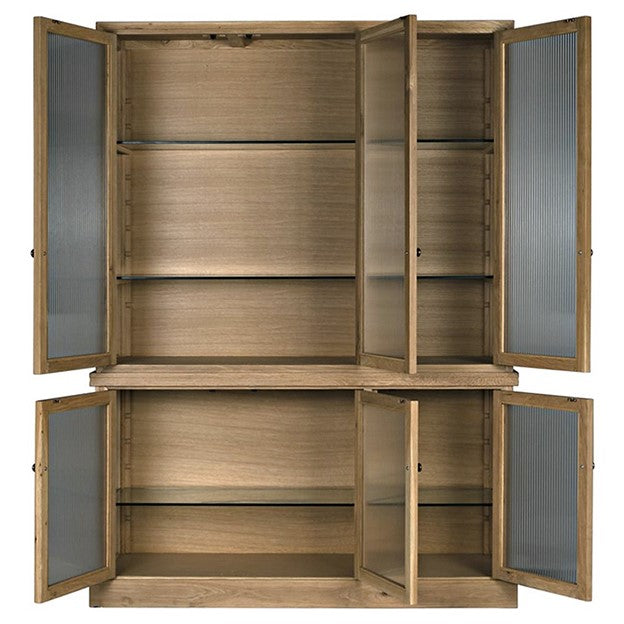 Chester Modern Classic Ribbed Glass Oak Wood Display Cabinet