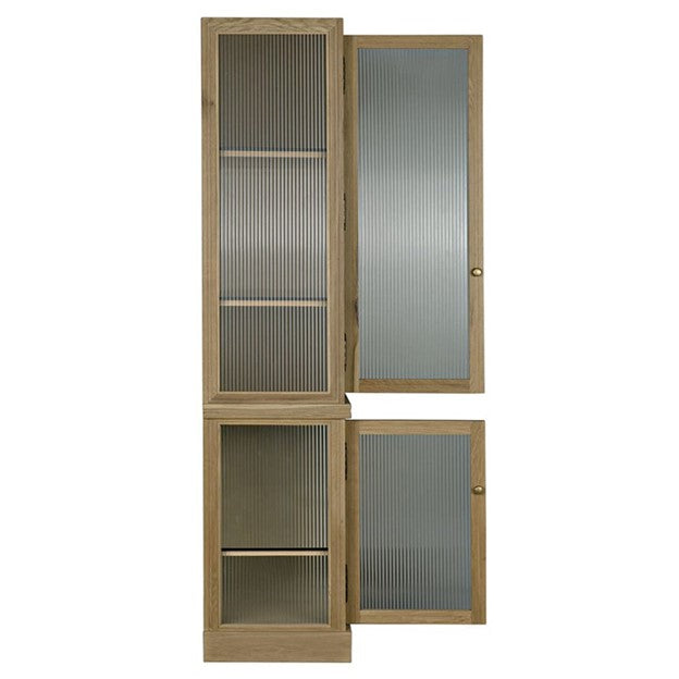 Chester Modern Classic Ribbed Glass Oak Wood Display Cabinet