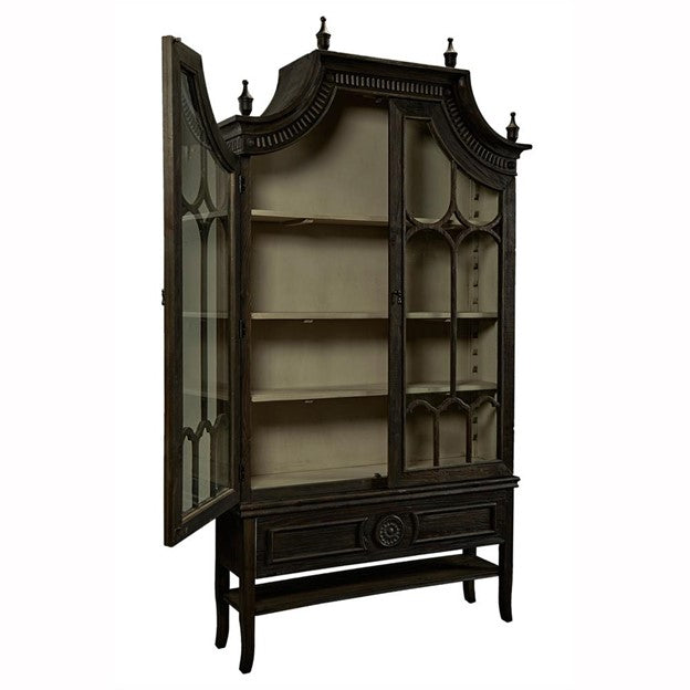 Bien French Clear Glass Black Wood 2 Door Display Case China Cabinets