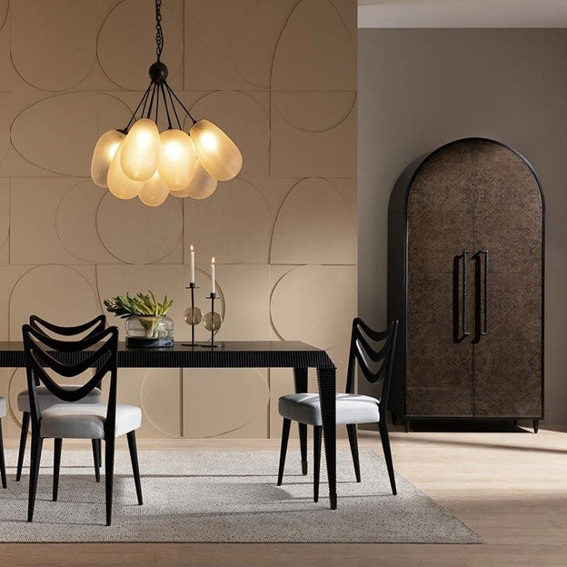 Arteriors Tarragona Industrial Loft Brown Tortoise Burl Black Oak Arched Cabinet