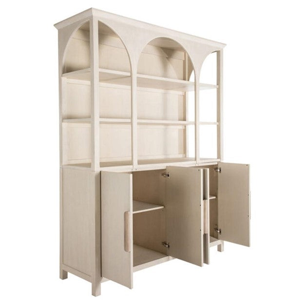 Edison French Country White Wood 2 Door Display Case China Cabinet