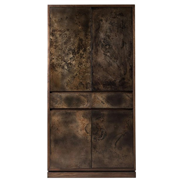 Galva Rustic Lodge Steel Front 4 Door Wood China Cabinets