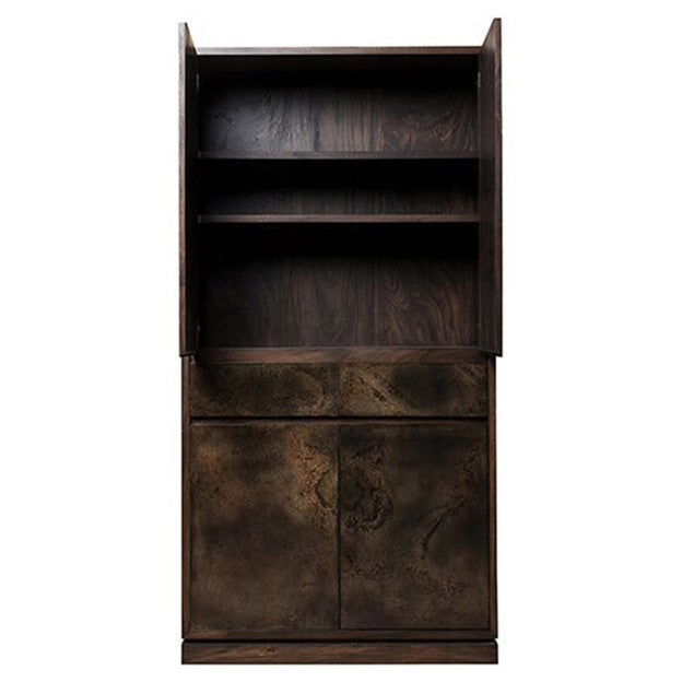 Galva Rustic Lodge Steel Front 4 Door Wood China Cabinets