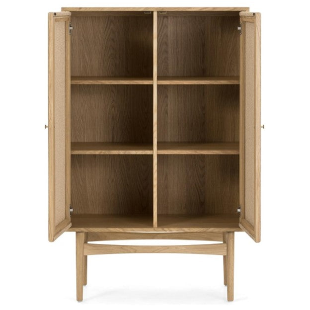 Hunter Mid Century Modern Natural Oak Wood Woven Cord China Cabinet