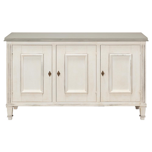 60" Alfred French Country Grey Quartz White Wood Sideboard