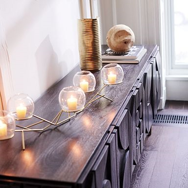 34" Wide - Brass & Glass Globe Votive Centerpiece