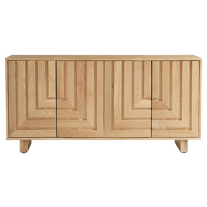 68" Emma Mid Century Modern Brown Oak Wood 4 Door Sideboard