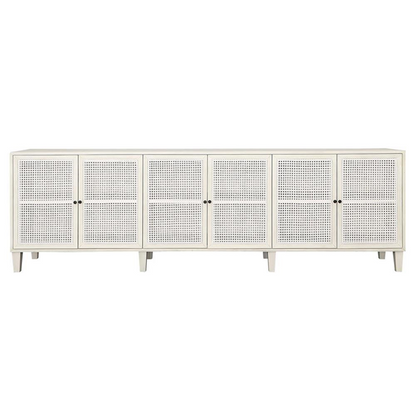 109" Gabriel Coastal Beach White Acacia Wood Woven Rattan Sideboard