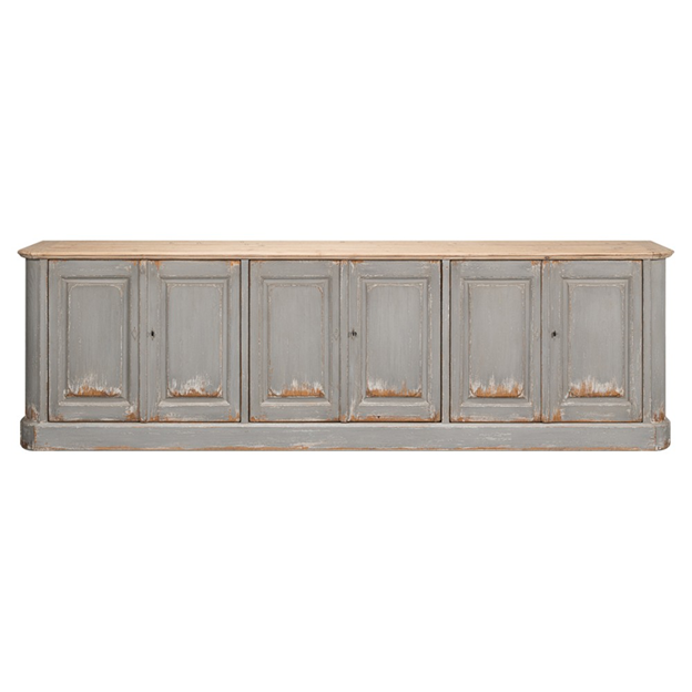 119" Laura Updated Traditional Distressed Grey Wood Sideboard