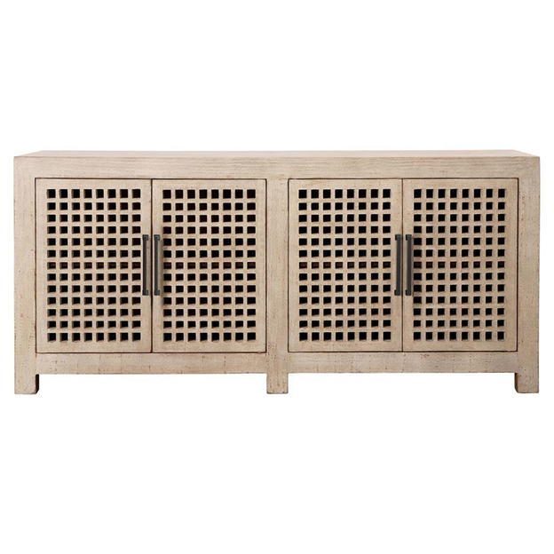 74" Lovenya Coastal Beach Light Brown Reclaimed Pine Wood Sideboard