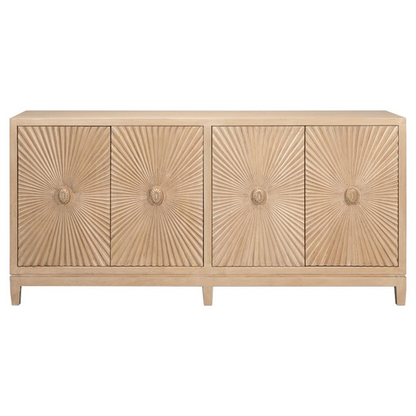 76" Orion Coastal Beach Brown Mango Wood 4 Door Sunburst Sideboard